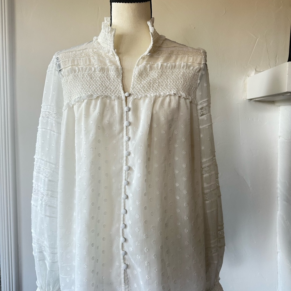 White House Black Market White Sheer Blouse